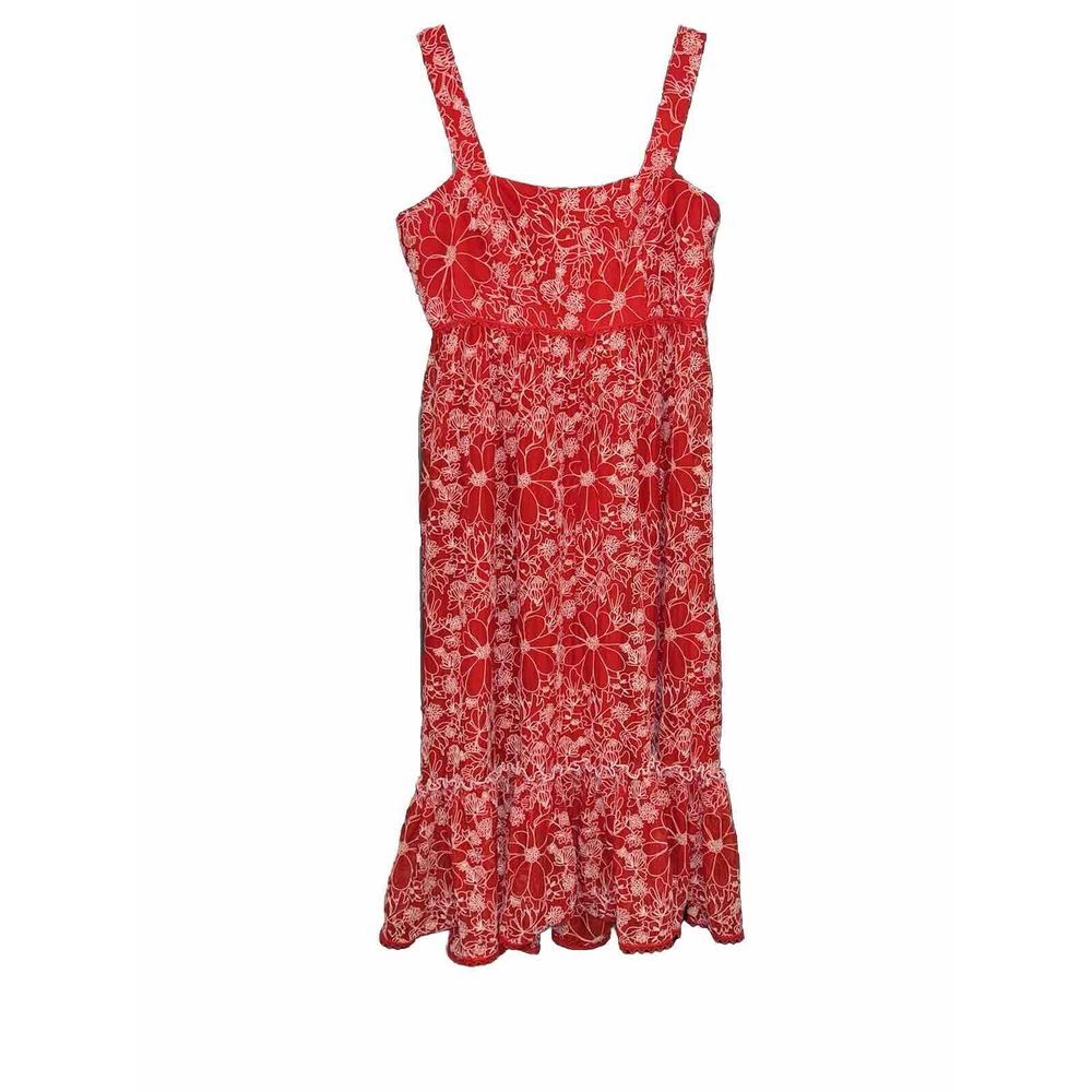 Sachin & Babi X Anthropologie Dress Red Embroidered Floral Maxi Size 14 US‎ $260